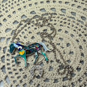 Colorful Horse Pendant Necklace with Horseshoe Charm